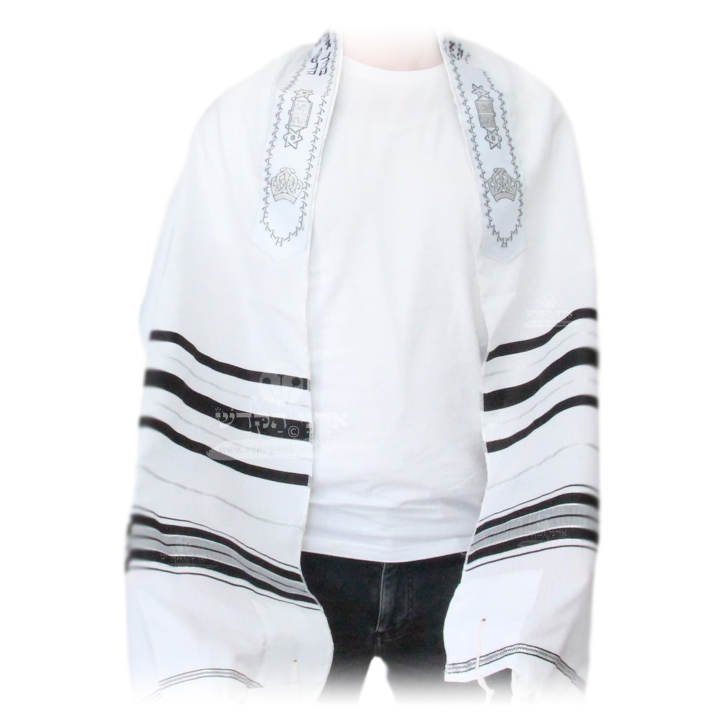 Tallit "Acrylic" - White Silver, Black Silver