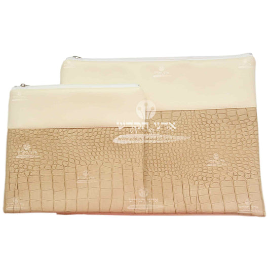 Tallit and Tefillin Bag Set - Faux Leather in Light Brown and Cream