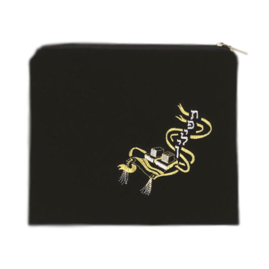 Tefillin Bag - Velvet in Dark Blue with Embroidered Tefillin Design