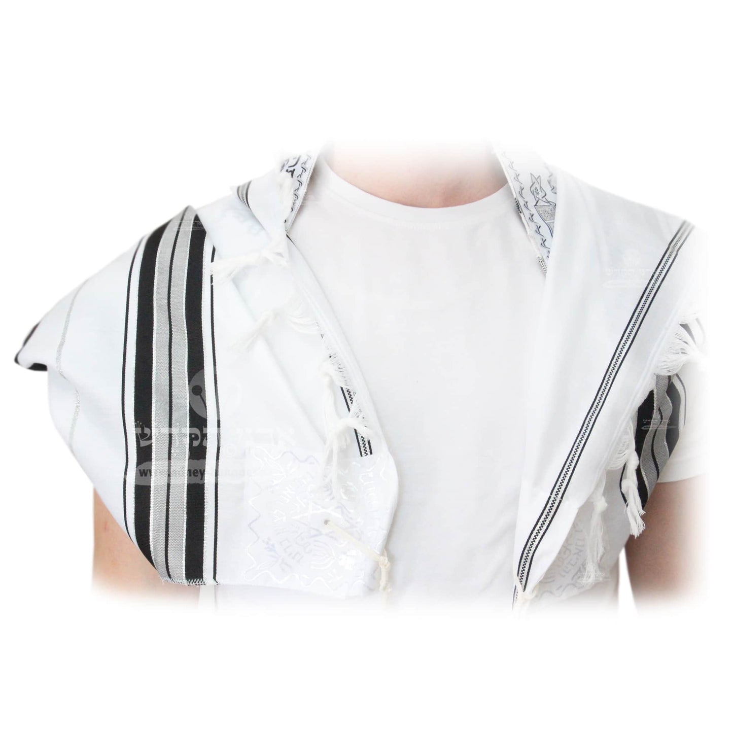 Tallit "Acrylic" - White Silver, Black Silver